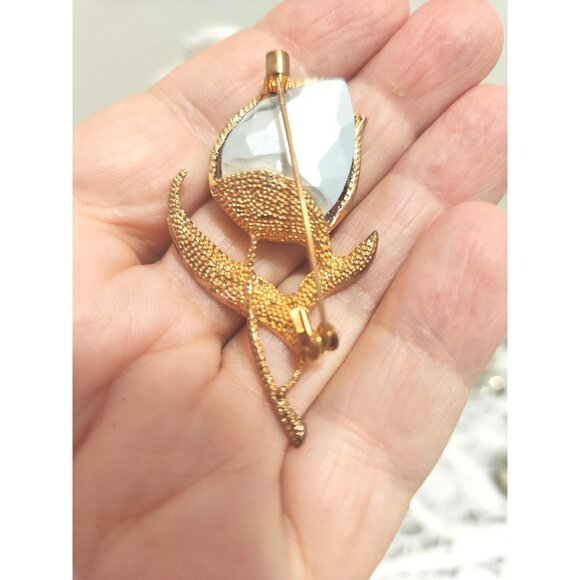 Red Tulip Brooch Surrounded by Rhinestones and Gold Tone frame Rose Bud Brooch - Picture 10 of 10